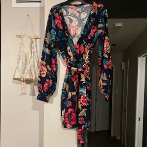 SHEIN Floral Wrap Midi Dress - Navy and Red